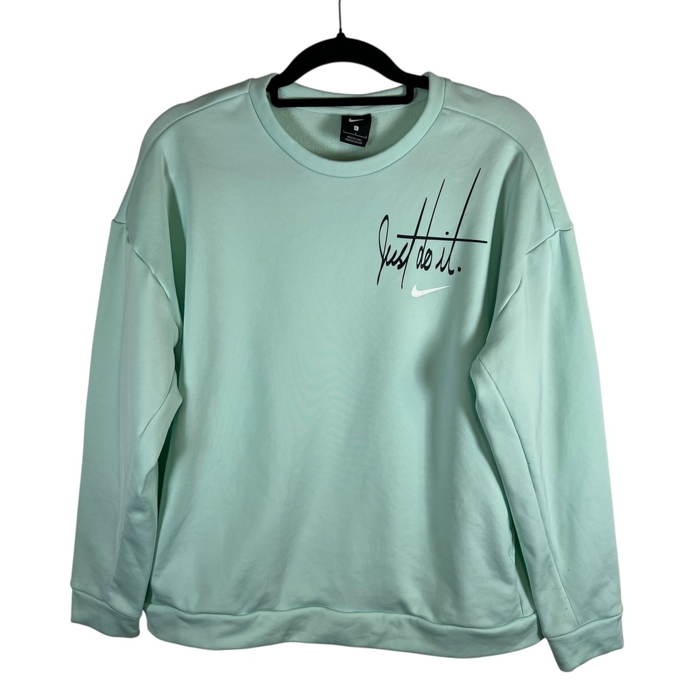 Nike Womens‎ Just Do It Script Logo Sweatshirt Mint Green Drop Shoulder Large
